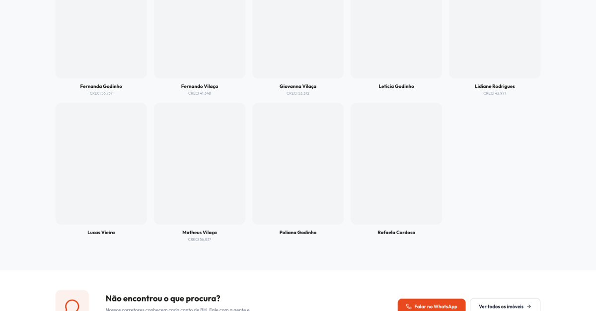 Seção Nossa Equipe com nove espaços de foto vazios